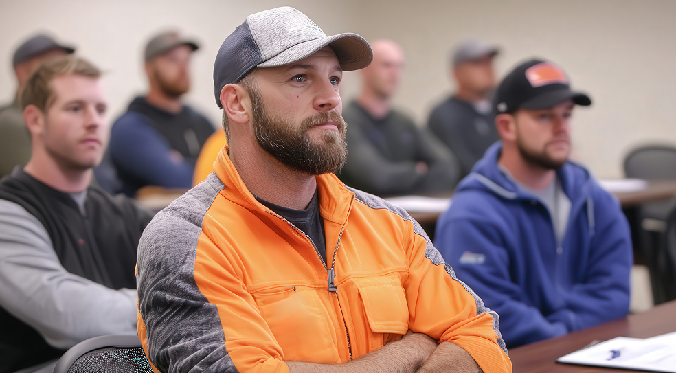 AER workers onsite training session with staff learning together